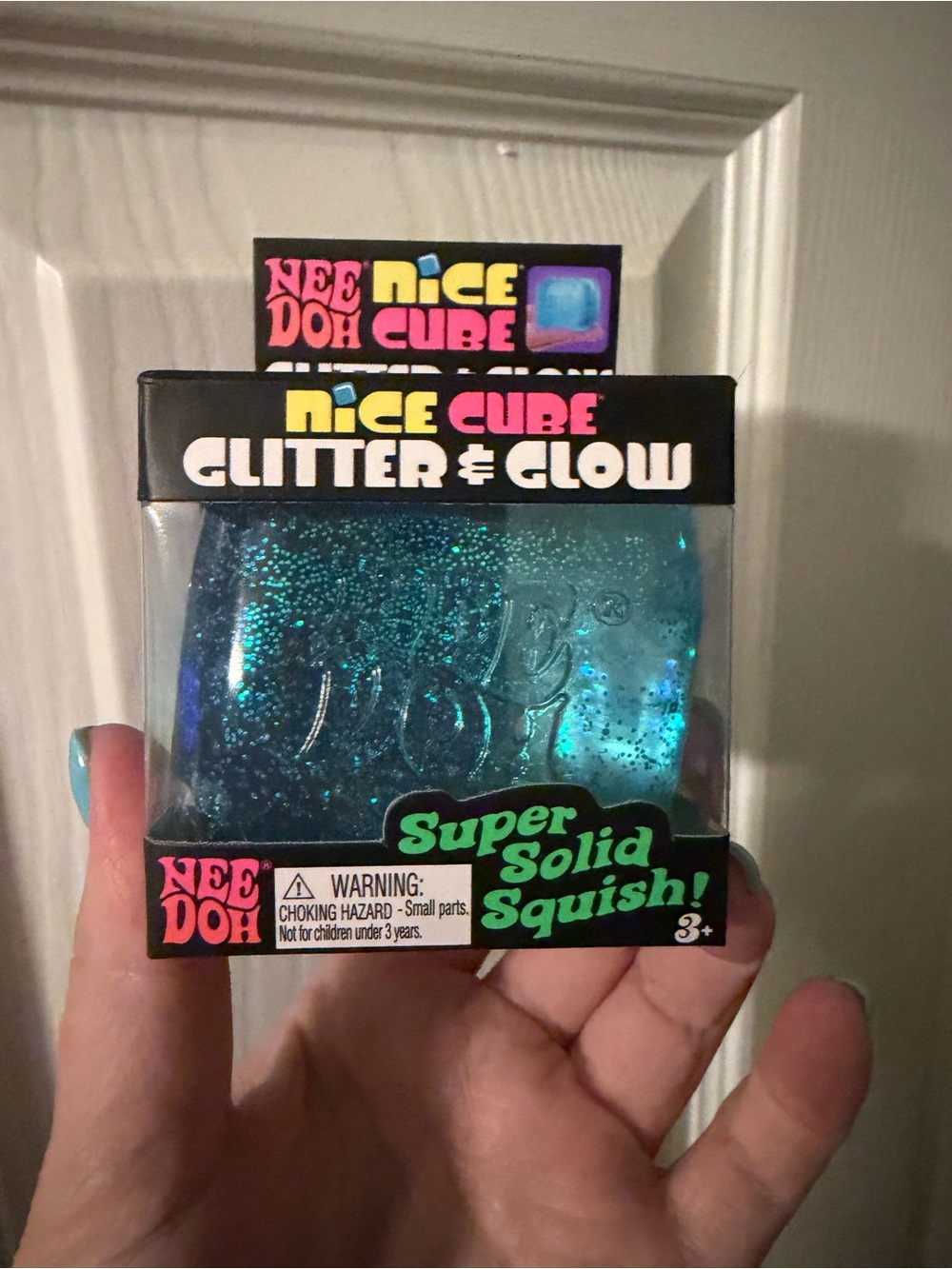 NeeDoh Nice Cube Glitter & Glow Squish Toy - Blue